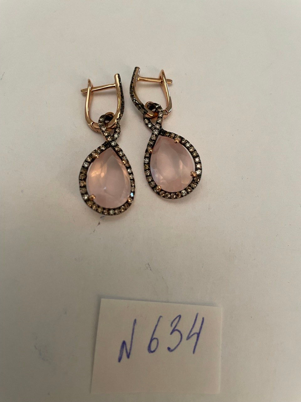 Pear Teardrop Shape Pink Rose Quartz 14K Rose Gold Diamond Halo Earrings