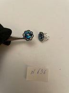 London Blue Topaz Diamond Floral Flower Halo 14K White Gold Statement Earrings