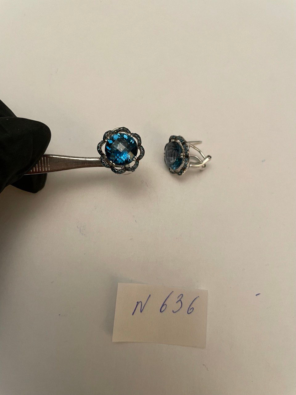 London Blue Topaz Diamond Floral Flower Halo 14K White Gold Statement Earrings