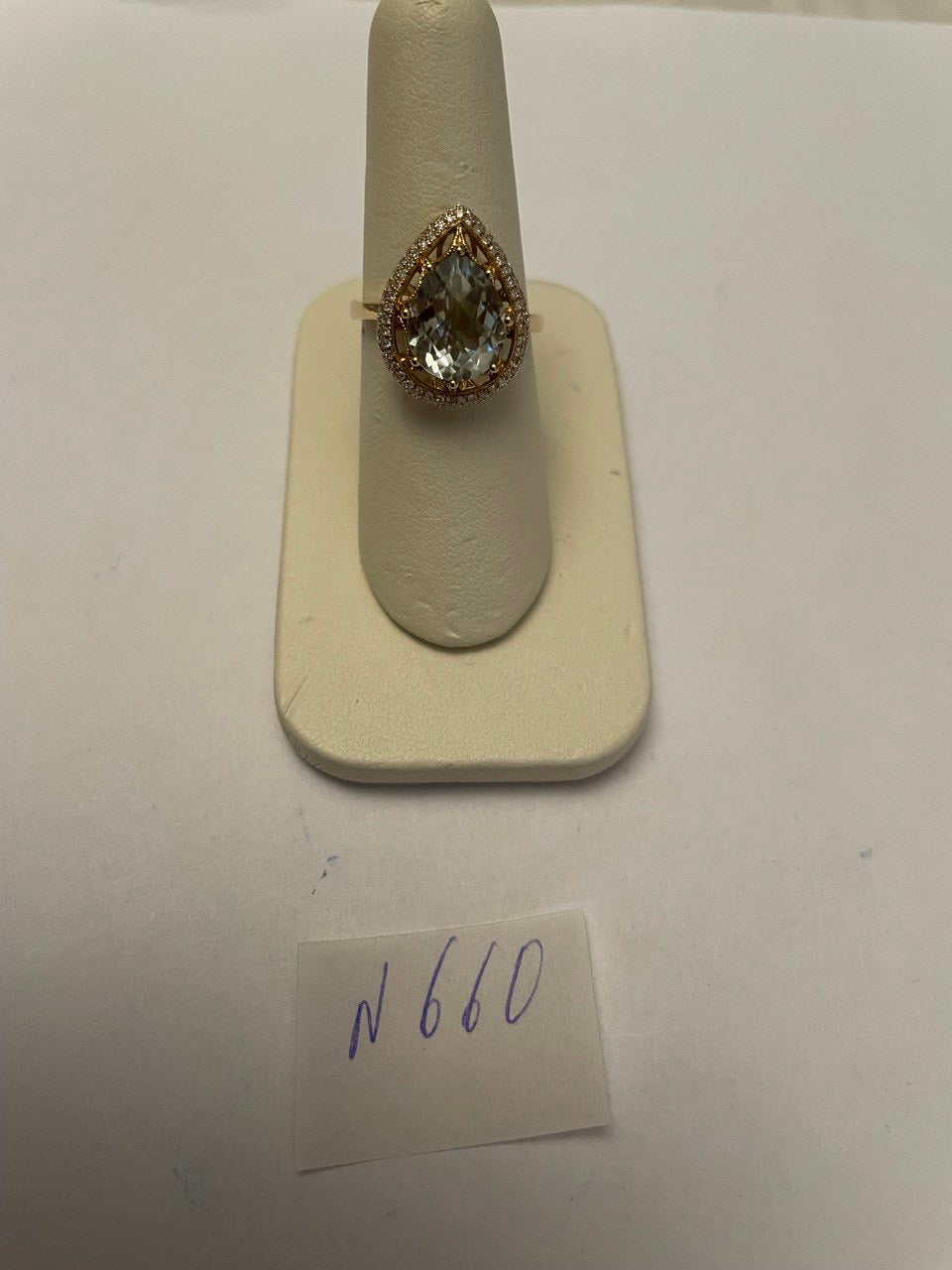 Pear Teardrop Shape Green Amethyst Prasiolite Diamonds Halo Gold Cocktail Ring