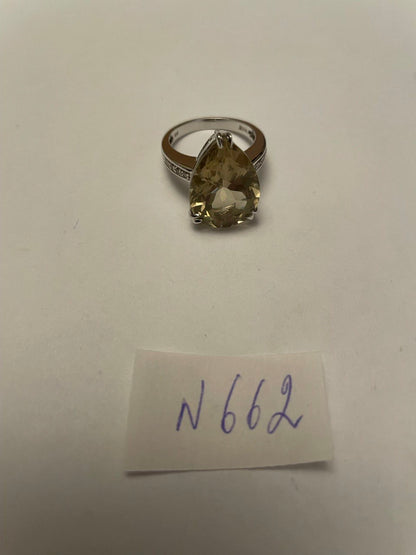 Pear Teardrop Shape Yellow Lemon Quartz Diamond Channel 14K White Gold Ring