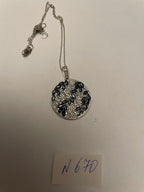 Blue Sapphire Marquise Shape Diamond Pave White Gold Pendant Medallion Necklace