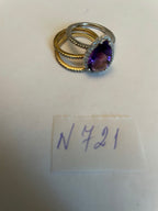Pear Teardrop Shape Purple Violet Amethyst Diamond Halo 14K Gold Multiband Ring