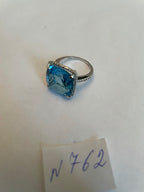 Cushion Shape Swiss Blue Topaz Diamond Halo 14K White Gold Cocktail Ring