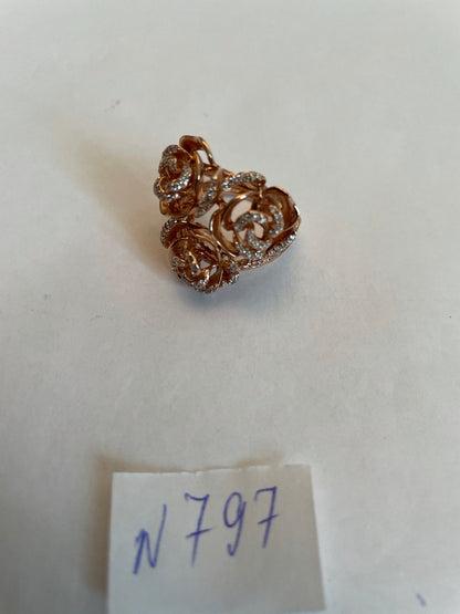 Rose Floral Flower Petals Diamond Pave Set 14K Rose Gold Cocktail Ring