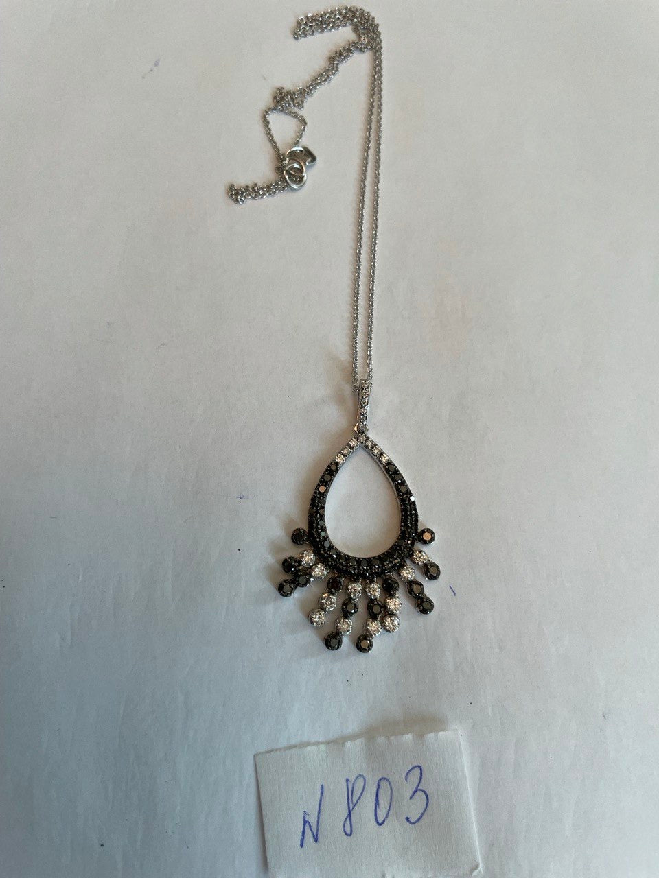 Black & White Diamonds Pave 14K White Gold Chandelier Tassel Pendant Necklace