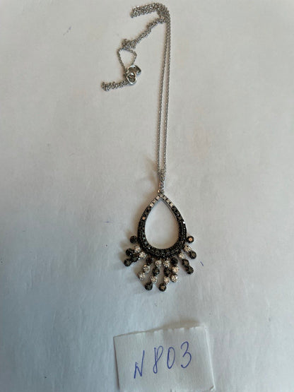 Black & White Diamonds Pave 14K White Gold Chandelier Tassel Pendant Necklace