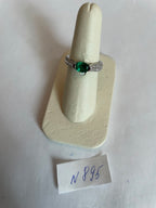 Oval Shape Green Emerald Horizontal Set 14K White Gold Diamonds Pave Ring