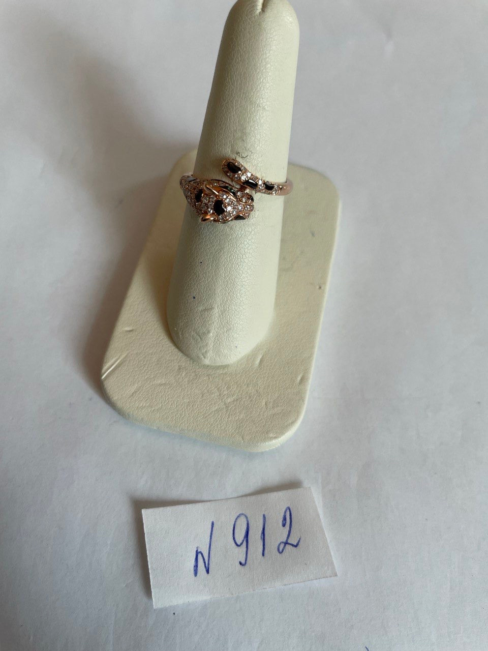 Spotted Leopard Panther Jaguar Diamond Pave 14K Rose Gold Emerald Eyes Ring