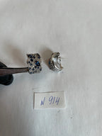 Blue Sapphires White Diamonds Cluster Pave Set 14K White Gold Huggie Earrings