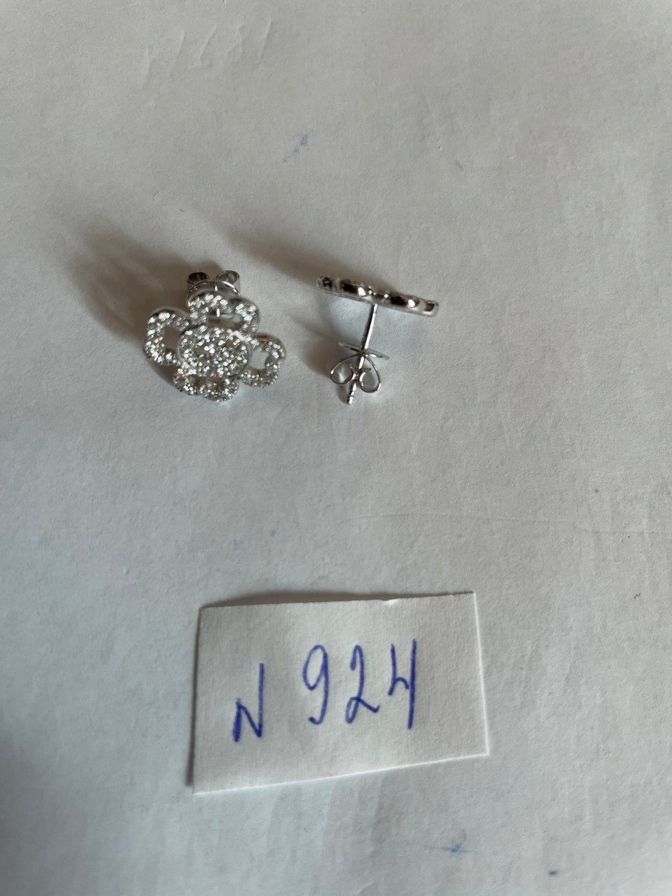 Diamond Pave Set Lucky Clover Charm Halo 18K White Gold Stud Statement Earrings