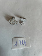 Diamond Pave Set Lucky Clover Charm Halo 18K White Gold Stud Statement Earrings