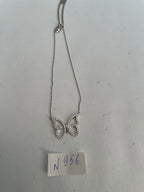 Butterfly Pave Set Diamonds Halo Motif 18K White Gold Pendant Chain Necklace