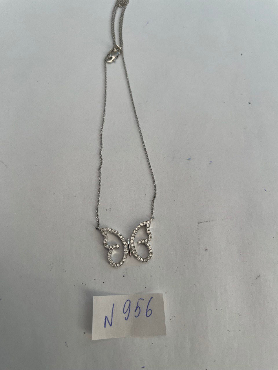 Butterfly Pave Set Diamonds Halo Motif 18K White Gold Pendant Chain Necklace