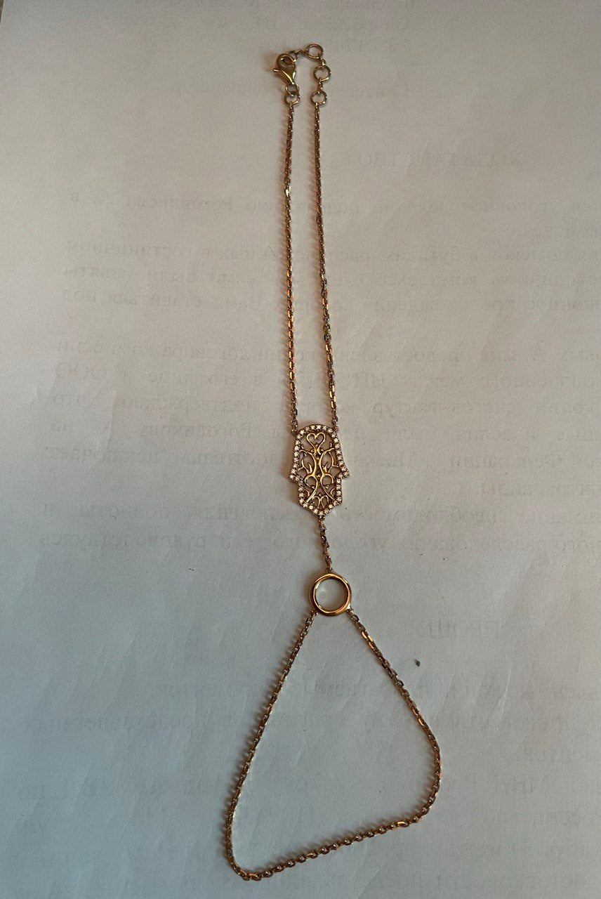 Finger Ring Chain Hamsa Hand Diamond Symbol 18K Rose Gold Bracelet