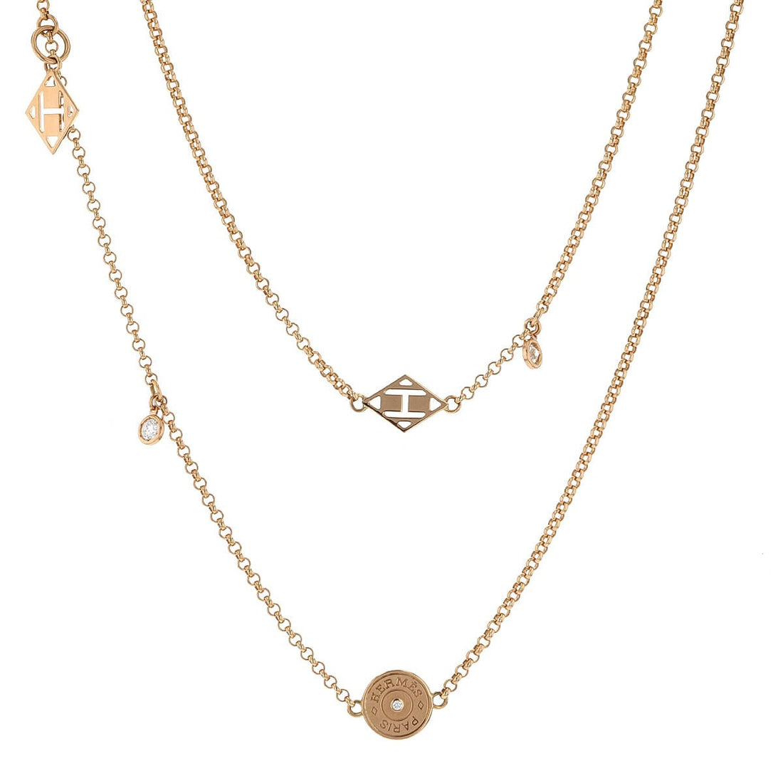Hermes Gambade Diamonds & 18K Rose Gold Long Lariat Necklace