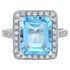 Art Deco Style Emerald Cut Blue Topaz & Diamond Engagement 18K White Gold Ring