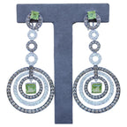 Green Peridot Faceted Square White & Brown Diamond 18K White Black Gold Earrings