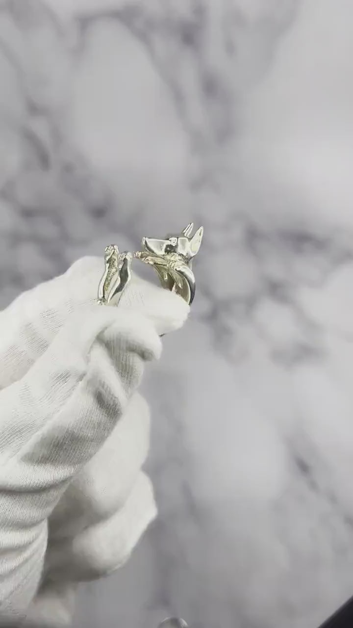 925 Sterling Silver Dog Puppy Animal Nature Doberman Statement Open Hug Ring