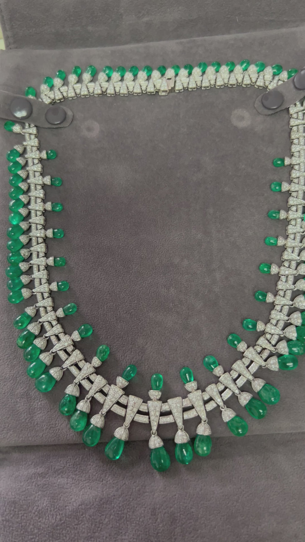 Colombian Emerald Briolette Drops Diamond Pave Princess Necklace