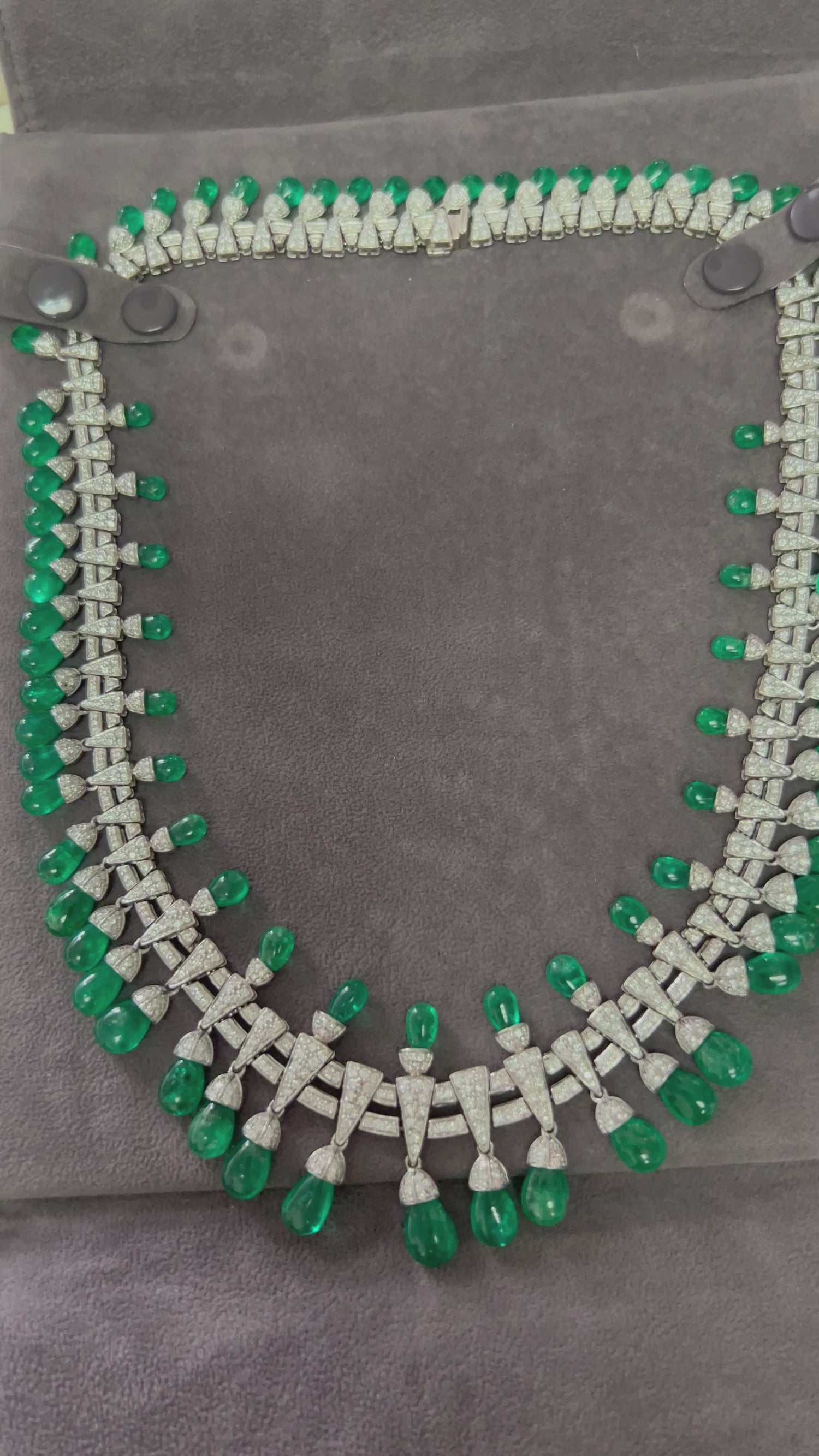 Colombian Emerald Briolette Drops Diamond Pave Princess Necklace