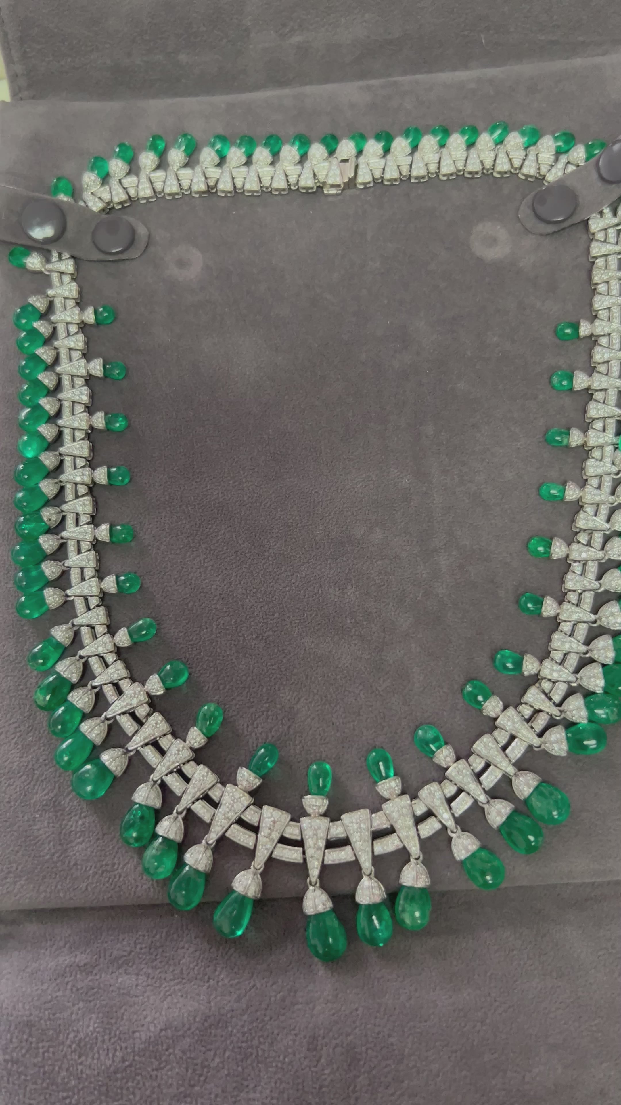 Colombian Emerald Briolette Drops Diamond Pave Princess Necklace