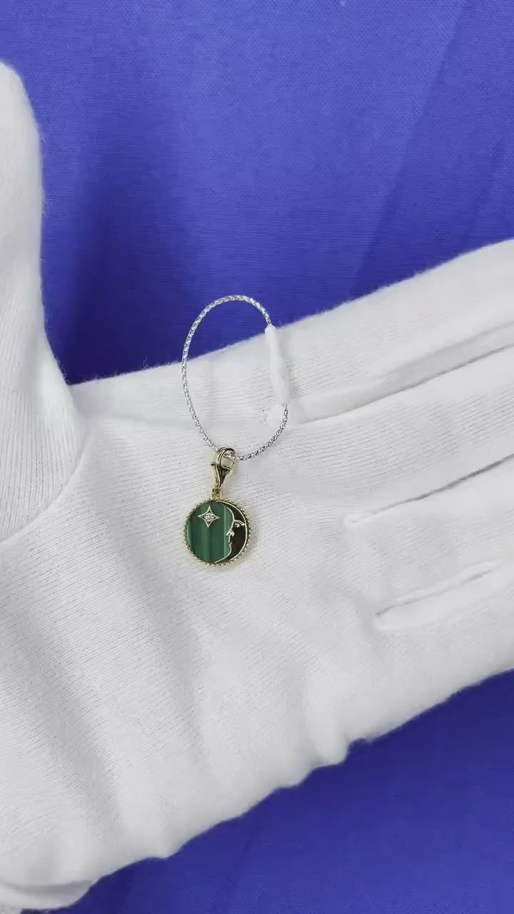 Diamond Moon Star Celestial Heaven Zodiac Crescent Sky 18 Karat Yellow Gold Gree