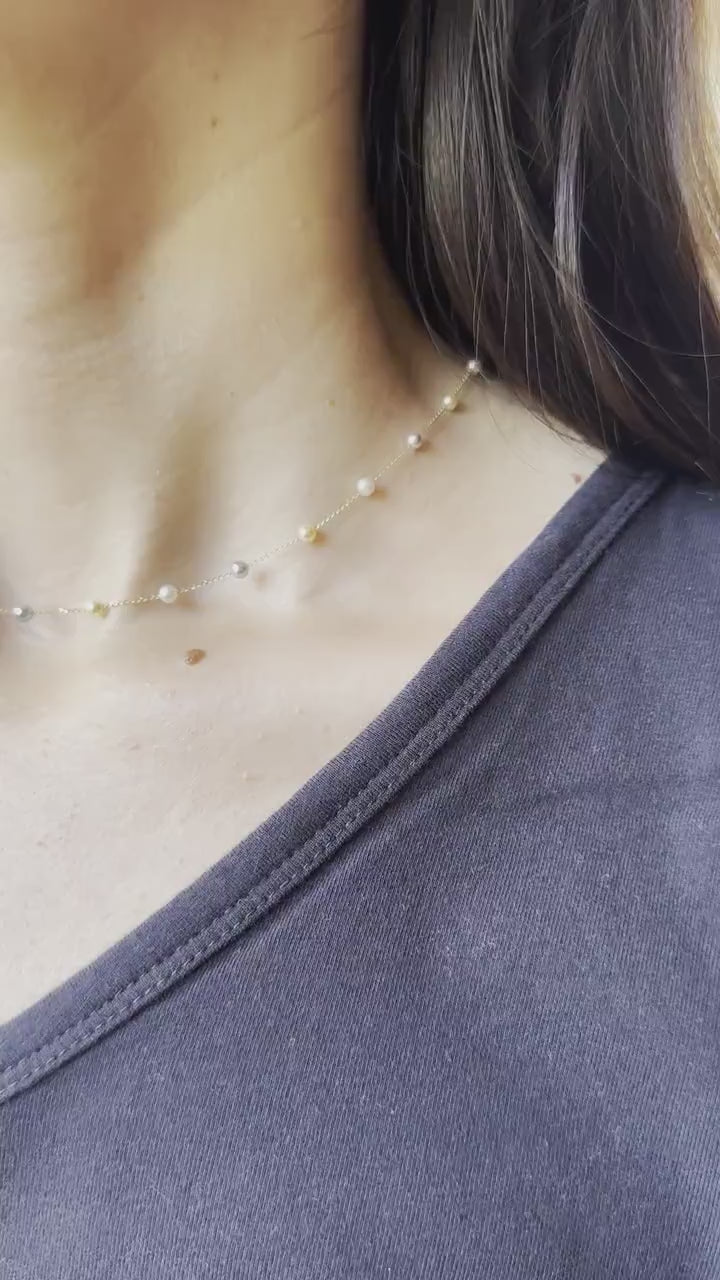 14 Karat Yellow Gold Multi Color White Silver Grey Golden Akoya Pearl Bead Layer