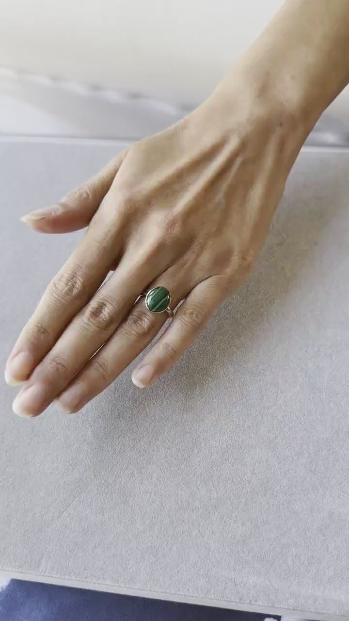 Green Oval Shape Malachite Statement Cocktail Promise Unique 14 Karat Rose Gold 