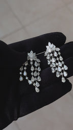 Fancy Shape Pear Round Brilliant Cut Chandelier 18K White Gold Drop Earrings