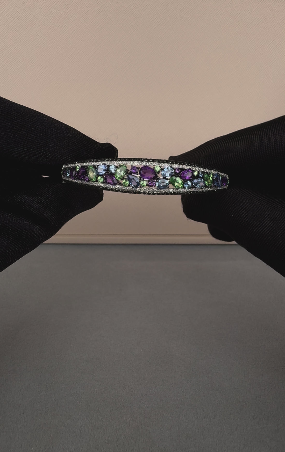 Diamonds Multi Fancy Shape Multi Color Gemstones 14K White Gold Bangle Bracelet