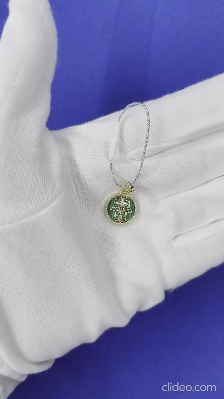 Diamond Hamsa Hand Mystic Protection Palm Symbol Evil Eye 18 Karat Yellow Gold M