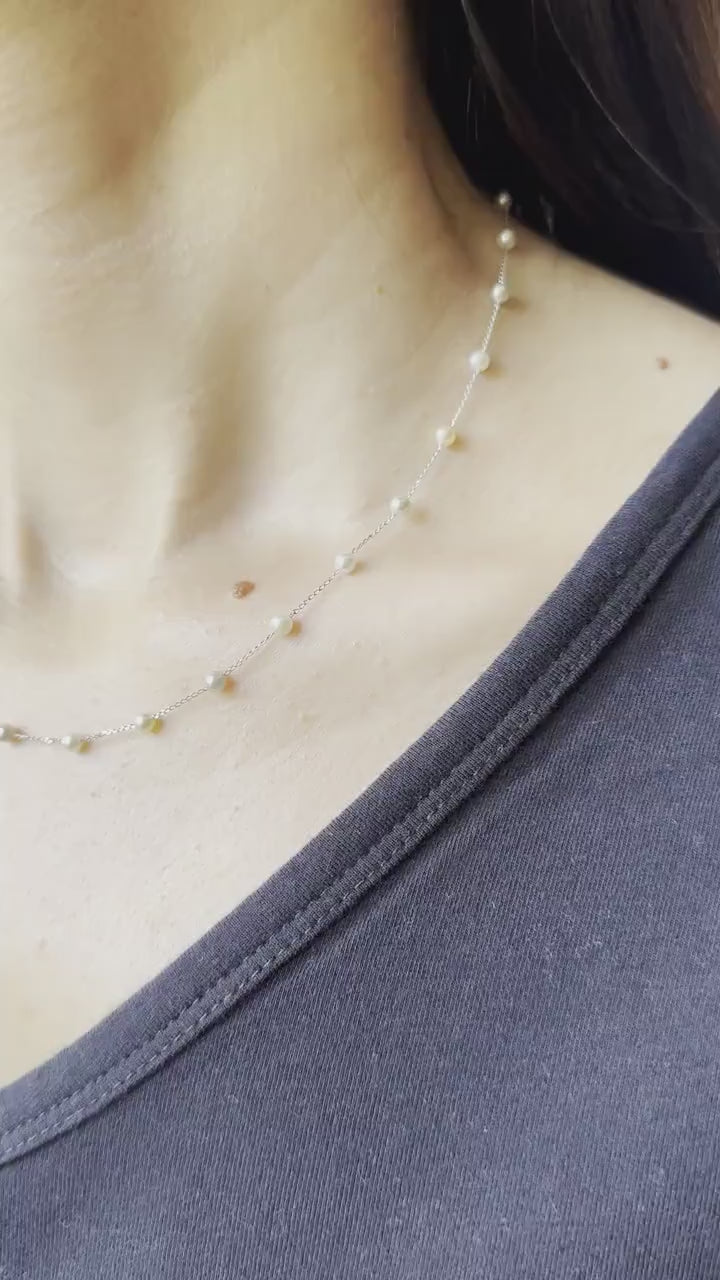 14 Karat White Gold Multi Color White Silver Grey Golden Akoya Pearl Bead Layer 