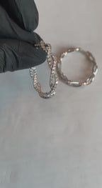 Medium Diamond Hoop Eternity Twist Wave 18K White Gold Statement Drop Earrings