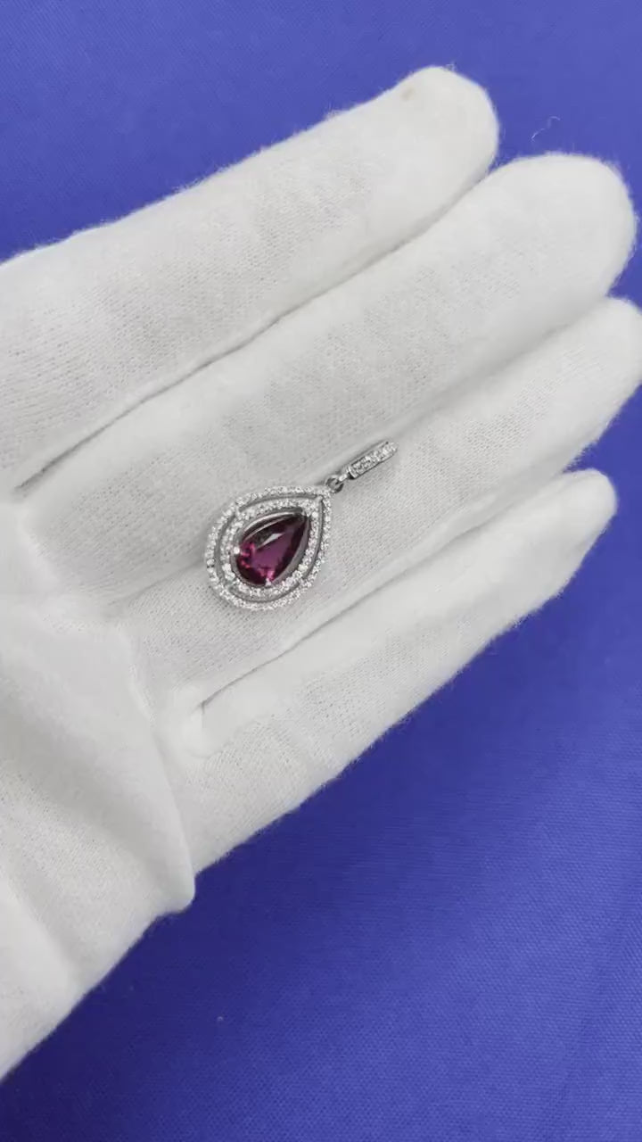 Pear Drop Shape Brilliant Cut Rubellite Pink Tourmaline Halo Set Diamond 14 Kara