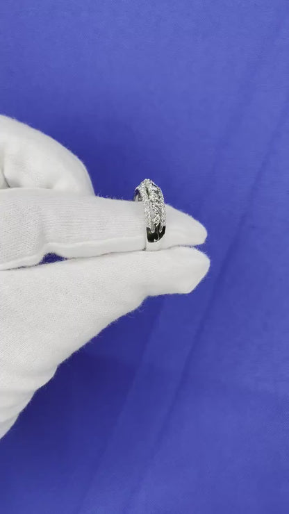 Brilliant White Diamond Three Row Pave Set Cocktail Statement Fashion Wedding Ba