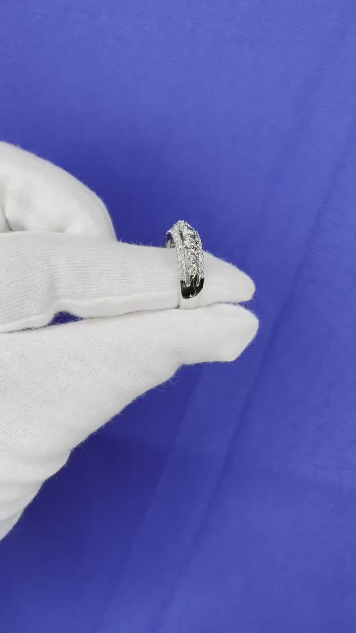 Brilliant White Diamond Three Row Pave Set Cocktail Statement Fashion Wedding Ba