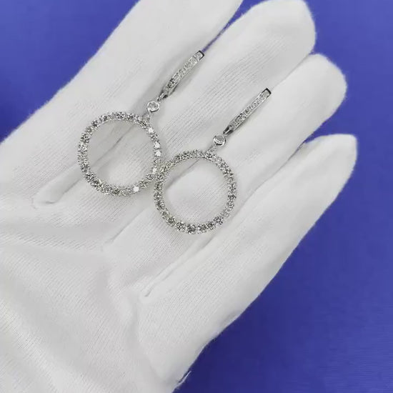 2 Carat  Round Circle Shape Brilliant Cut Diamond Hoop 14 Karat White Gold Huggi