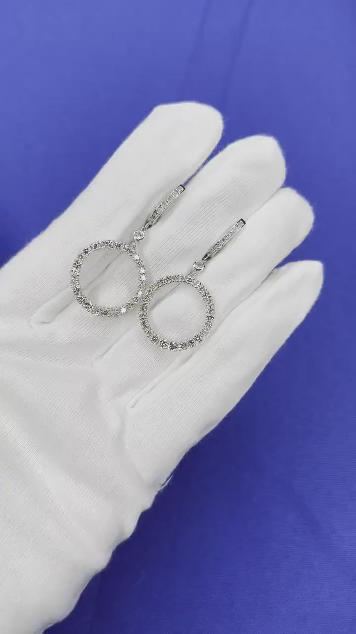 2 Carat  Round Circle Shape Brilliant Cut Diamond Hoop 14 Karat White Gold Huggi