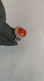 Fire Opal Oval Shape Cut Diamond Halo 14 Karat Rose Gold Statement Classic Ring