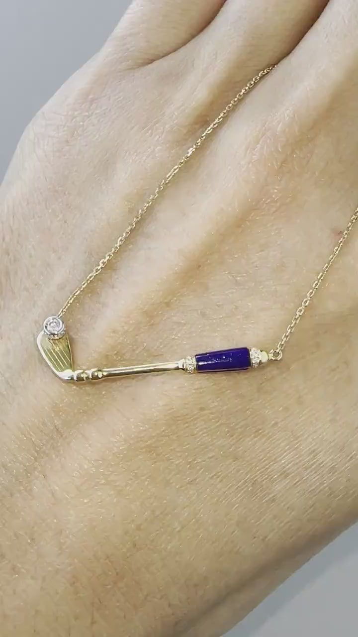 Diamond Blue Lapis Lazuli Golf Club Birdie Jewelry 18 Karat Yellow Gold Charm Pe