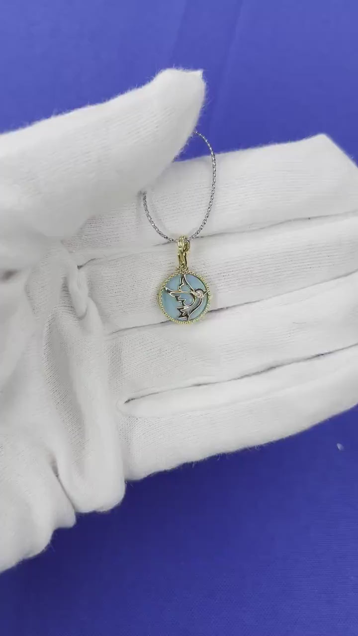 Diamond Flying Dove Bird Soaring Sky  Peace Devotion Love Hope 18 Karat Yellow G