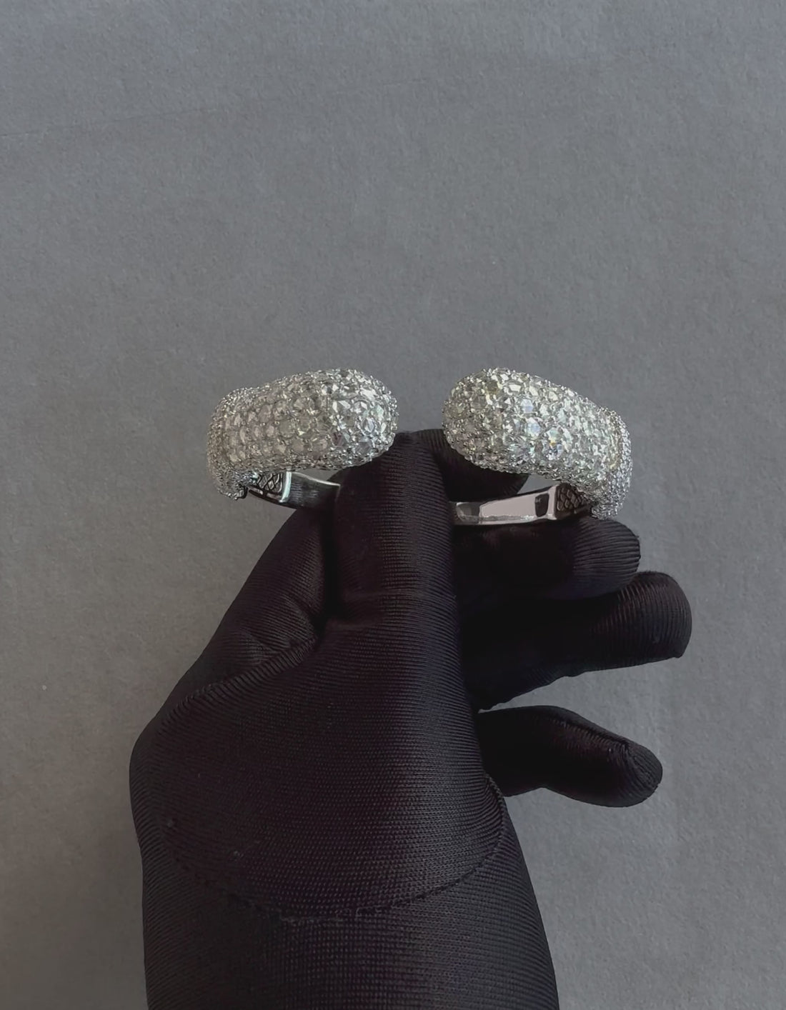 Diamond Round Shape Brilliant Cut Pave Set Lux 18K White Gold Bangle Bracelet