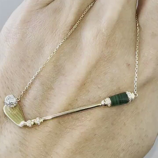 Diamond Green Malachite Golf Club Birdie Jewelry 18 Karat White Gold Charm Penda