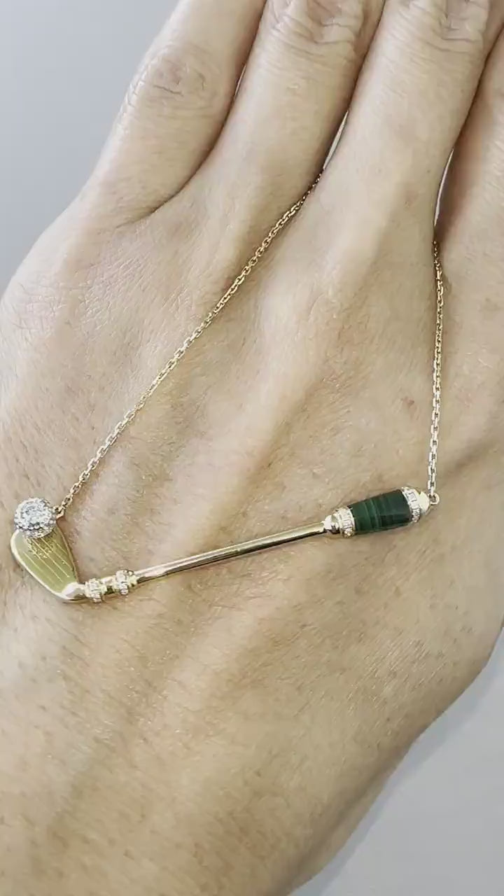Diamond Green Malachite Golf Club Birdie Jewelry 18 Karat White Gold Charm Penda
