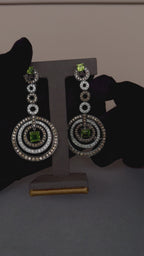 Green Peridot Faceted Square White & Brown Diamond 18K White Black Gold Earrings