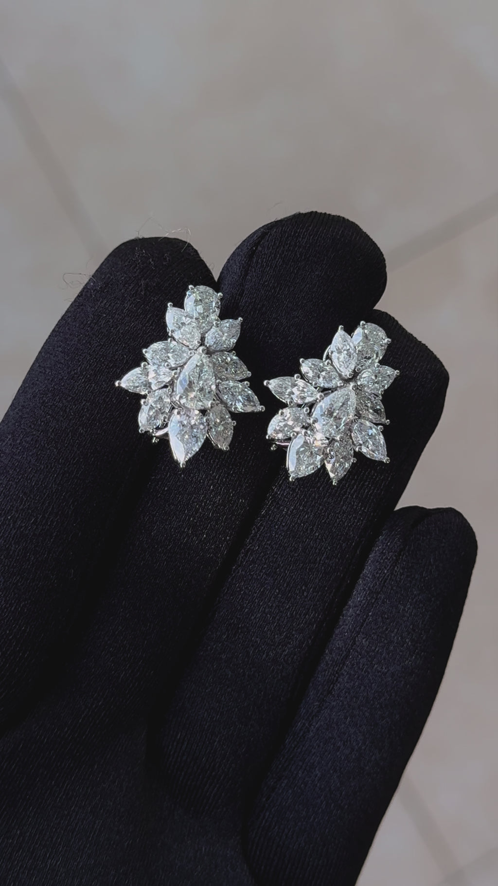 Fancy Shape Brilliant Cut Pear Marquise Diamond Cluster 18K White Gold Earrings