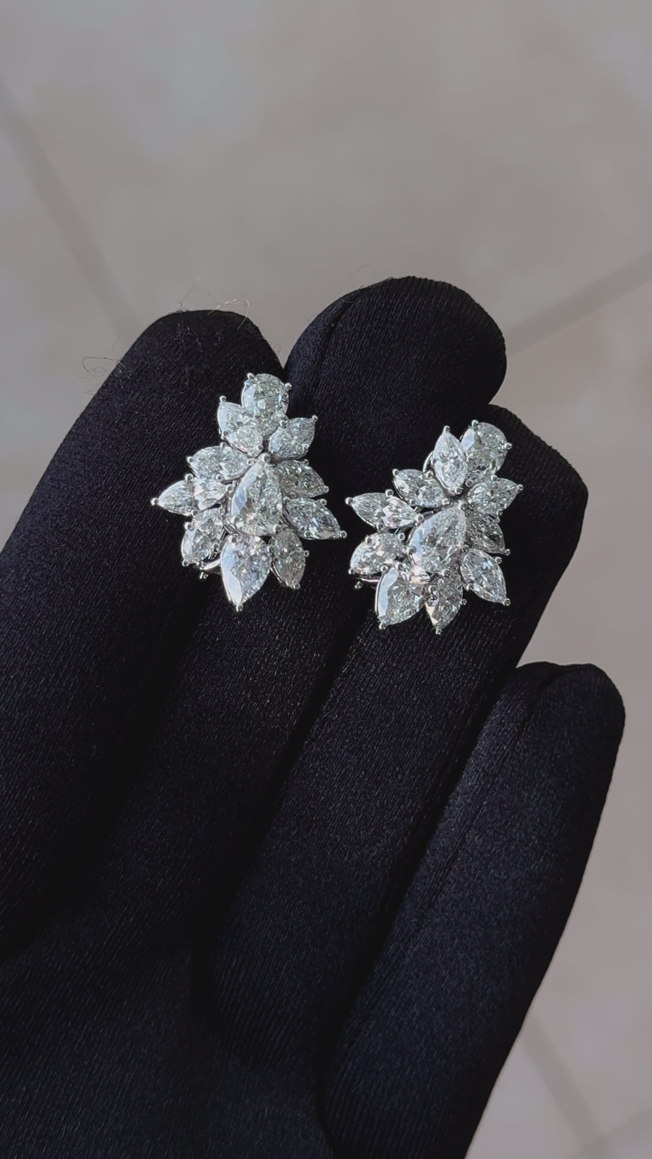 Fancy Shape Brilliant Cut Pear Marquise Diamond Cluster 18K White Gold Earrings