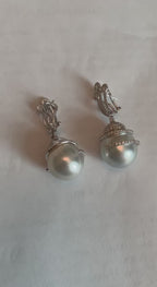 White South Sea Pearl Diamond Pave Drop 18 Karat White Gold Statement Earrings