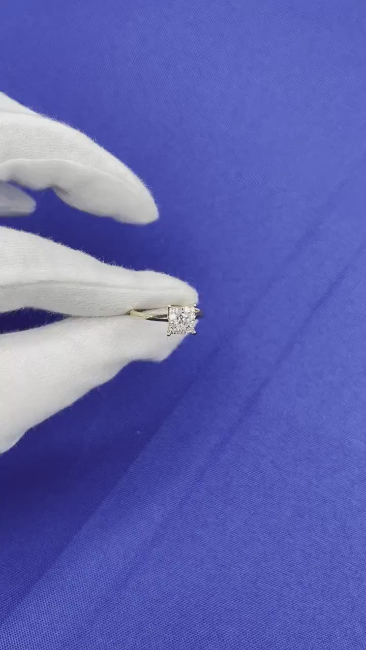 Brilliant Cut Diamond Square Princess Shape Halo Illusion Halo Pave Set Engageme